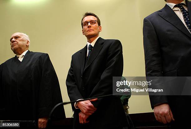 Helg Sgarbi , his German lawyer Egon Geis and his Swiss lawyer Till Gontersweiler arrive to Sgarbi's trial at the country court on March 9, 2009 in...