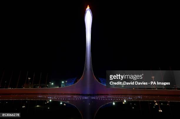 The Olympic Flame in the Olympic Park during the 2014 Sochi Olympic Games in Sochi, Russia.