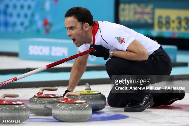 Great Britain's skip David Murdoch during the Men's Gold medal match at the Ice Cube Curling Centre during the 2014 Sochi Olympic Games in Sochi,...