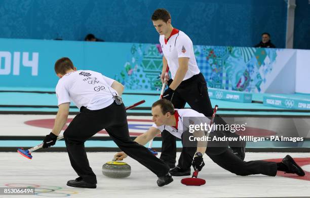 Great Britain's Michael Goodfellow during the Men's Gold medal match at the Ice Cube Curling Centre during the 2014 Sochi Olympic Games in Sochi,...