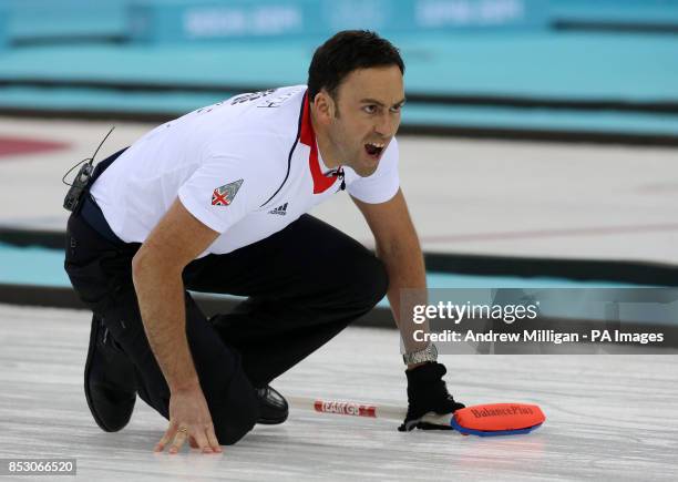 Great Britain's skip David Murdoch during the Men's Gold medal match at the Ice Cube Curling Centre during the 2014 Sochi Olympic Games in Sochi,...