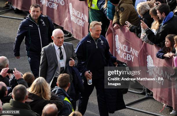 Ireland head coach Joe Schmidt arrives with his team mates before the RBS 6 Nations match at Twickenham Stadium, London.