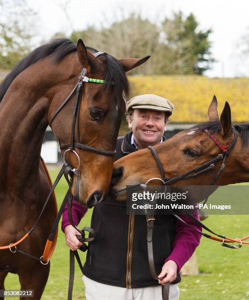 Trainer Nicky Henderson with My Tent or Yours and Bobs Worth during a stable visit at Seven Barrows, Lambourn.