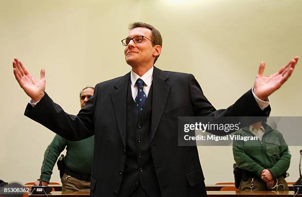 Helg Sgarbi reacts prior to his verdict at the country court on March 9, 2009 in Munich, Germany. Sgarbi has been charged with blackmailing a string...