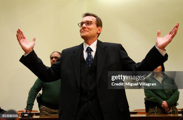 Helg Sgarbi reacts prior to his verdict at the country court on March 9, 2009 in Munich, Germany. Sgarbi has been charged with blackmailing a string...