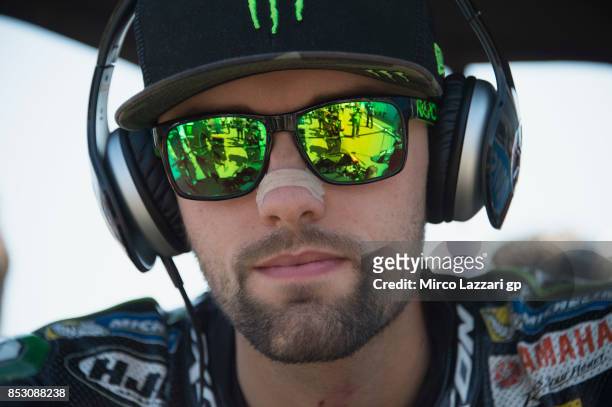 Jonas Folger of Germany and Monster Yamaha Tech 3 prepares to start on the grid during the MotoGP race during the MotoGP of Aragon - Race at...