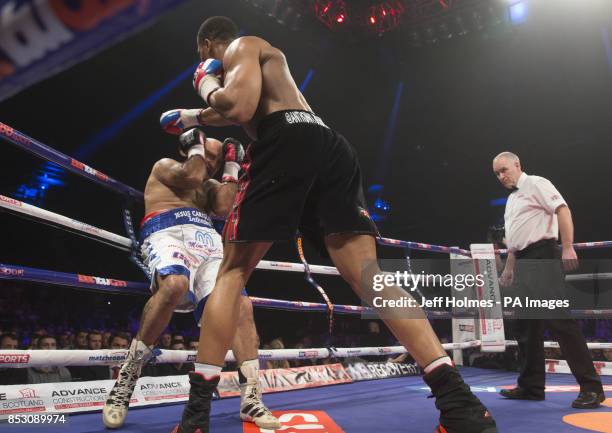 Anthony Joshua in action against Hector Avila during their Heavyweight bout at the SECC, Glasgow.