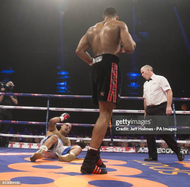 Anthony Joshua in action against Hector Avila during their Heavyweight bout at the SECC, Glasgow.