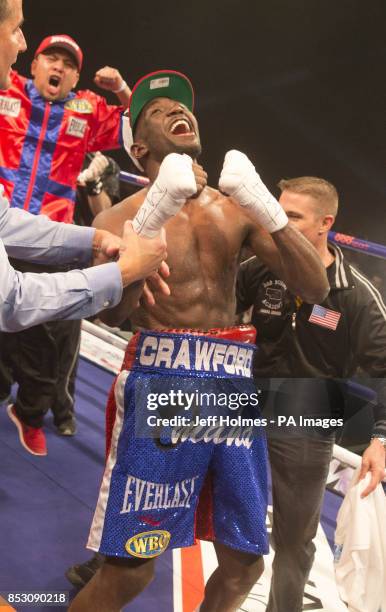 Terence Crawford celebrates beating Ricky Burns in there WBO Lightweight title bout at the SECC, Glasgow.