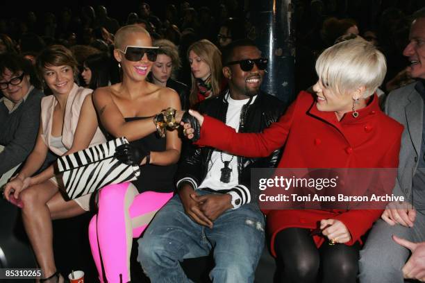 Emma de Caunes, Amber Rose, Kanye West and Pink attend the Stella McCartney Ready-to-Wear A/W 2009 fashion show during Paris Fashion Week at the...