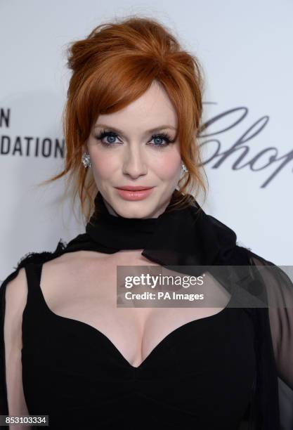 Christina Hendricks arrives for the Elton John AIDS Foundation's 22nd annual Academy Awards Viewing Party at West Hollywood Park in Los Angeles.