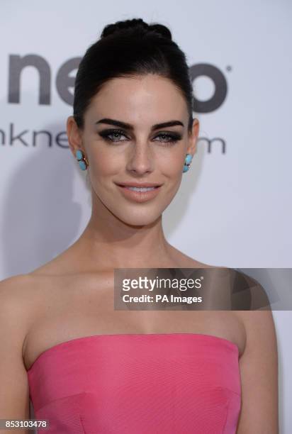 Jessica Lowndes arrives for the Elton John AIDS Foundation's 22nd annual Academy Awards Viewing Party at West Hollywood Park in Los Angeles.