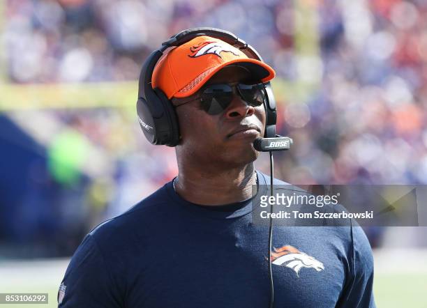 Head coach Vance Joseph of the Denver Broncos during an NFL game against the Buffalo Bills on September 24, 2017 at New Era Field in Orchard Park,...