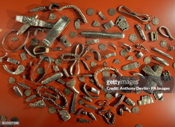 Viking hoard from Cuerdale, Lancashire is displayed at the British Museum in London for the BP exhibition: Vikings: Life And Legend, which opens on...