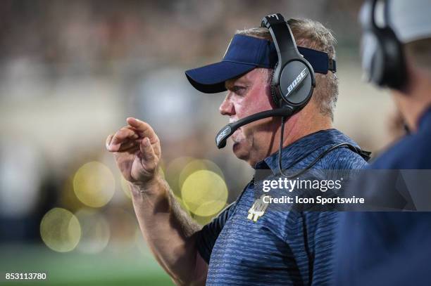 Fighting Irish head coach Brian Kelly looks on during a non-conference football game between Michigan State and Notre Dame on September 23 at Spartan...