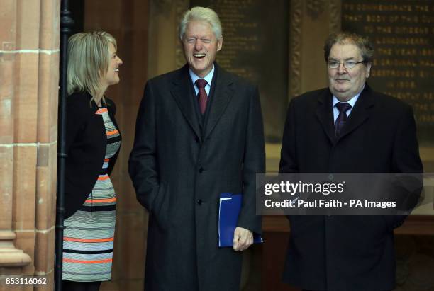 Former US President Bill Clinton with former SDLP leader John Hume at the Guildhall in Londonderry as part of his visit to the region.