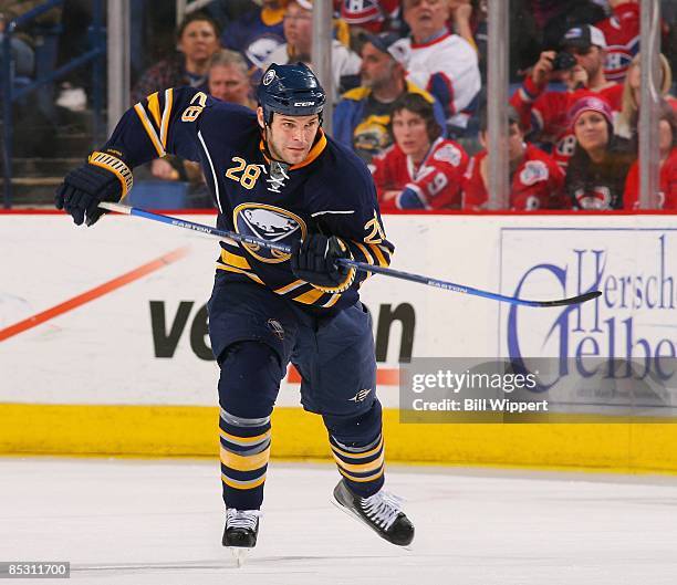 Paul Gaustad of the Buffalo Sabres skates against the Montreal Canadiens on March 4, 2009 at HSBC Arena in Buffalo, New York.