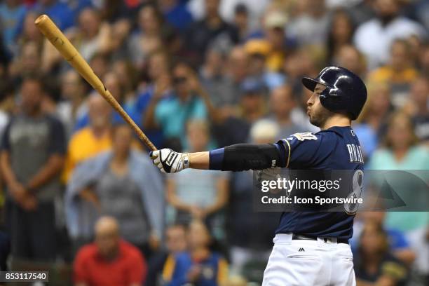 Milwaukee Brewers left fielder Ryan Braun at bat during a game between the and the Chicago Cubs the Milwaukee Brewers on September 21 at Miller Park,...