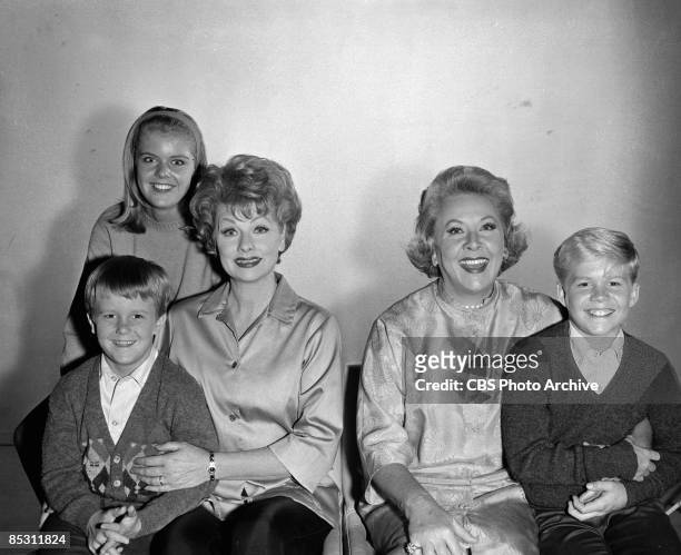 Promotional portrait of cast members from 'The Lucy Show,' Los Angeles, California, August 24, 1962. Pictured are, from left, American actors Jimmy...