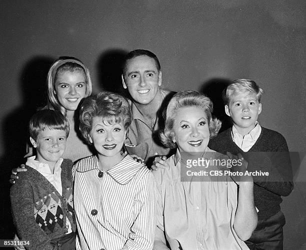 Promotional portrait of cast members from 'The Lucy Show,' Los Angeles, California, August 24, 1962. Pictured are, from left, American actors Jimmy...