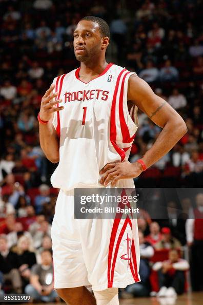 T Mac Rockets Tracy McGrady of the Houston Rockets takes a break from the action ...