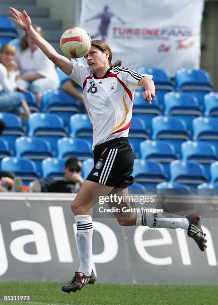 Kerstin Gerefrekes in action during the Women's Algarve Cup match between Germany and Sweden at the Algarve stadium on March 9, 2009 in Faro,...