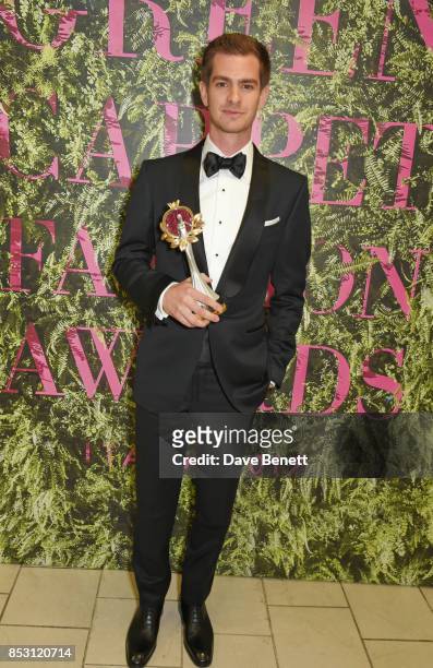Andrew Garfield accepts the Best International Designer award on behalf of Green Carpet Fashion Award winner Tom Ford at Teatro Alla Scala on...