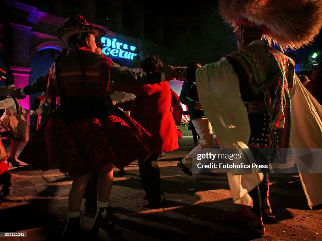 Indigenous dancers from Cusco performing at the launching of...