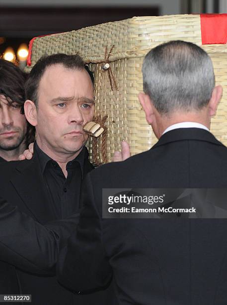 Todd Carty stands next to the coffin during the funeral of actress Wendy Richard at St Mary's Church, Marylebone High Street on March 09, 2009 in...