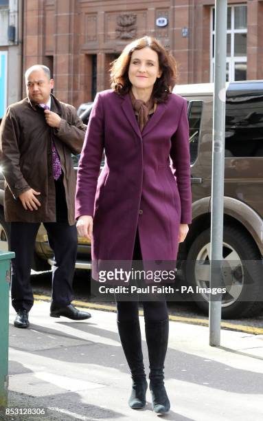 Northern Ireland Secretary Theresa Villiers arrives at Deans restaurant in Belfast city centre before giving a speech to members of the Association...