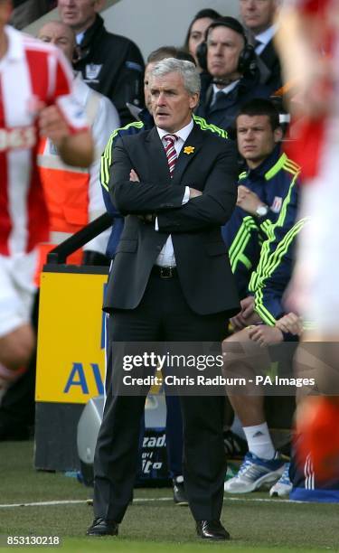 Stoke City manager Mark Hughes on the touchline