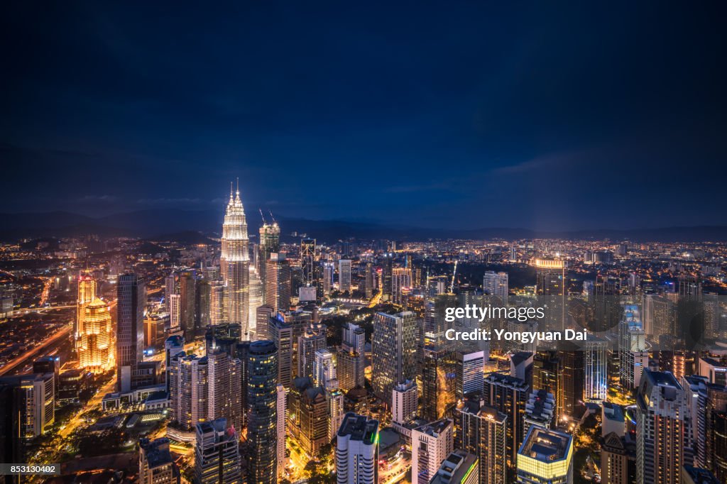 Aerial View of Kuala Lumpur Skyline at Night