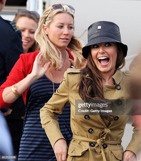 Denise Van Outen, Cheryl Cole and Alysha Dixon arrive back in the UK at RAF Northolt after climbing Mount Kilimanjaro in aid of Comic Relief on March...