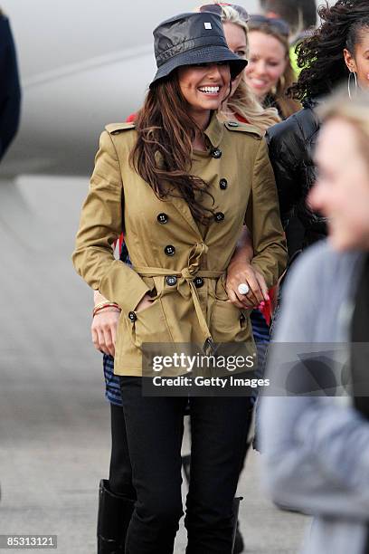 Cheryl Cole arrives back in the UK at RAF Northolt after climbing Mount Kilimanjaro in aid of Comic Relief on March 9, 2009 in London, England.