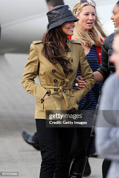 Cheryl Cole and Denise Van Outen arrive back in the UK at RAF Northolt after climbing Mount Kilimanjaro in aid of Comic Relief on March 9, 2009 in...