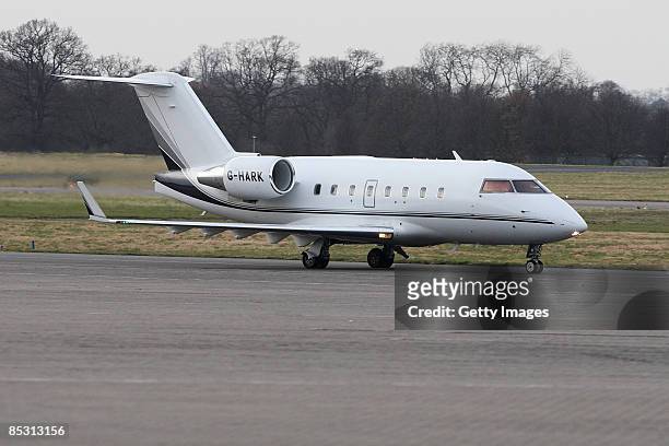 The plane carrying the celebrities arrives back in the UK at RAF Northolt after climbing Mount Kilimanjaro in aid of Comic Relief on March 9, 2009 in...