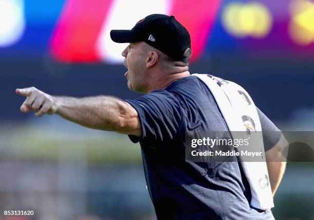 Head coach Bill O'Brien of the Houston Texans reacts during the third quarter of a game against the New England Patriots at Gillette Stadium on...