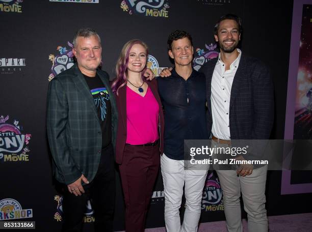 Stephen Davis, Meghan McCarthy, Brian Goldner and Josh Feldman attend "My Little Pony: The Movie" New York Screening at AMC Lincoln Square Theater on...