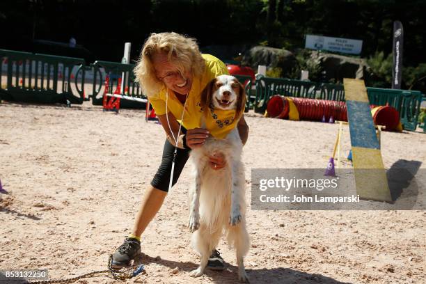 Dog is seen performing tricks during the 4th Annual Rolex Central Park horse show at Wollman Rink, Central Park on September 24, 2017 in New York...