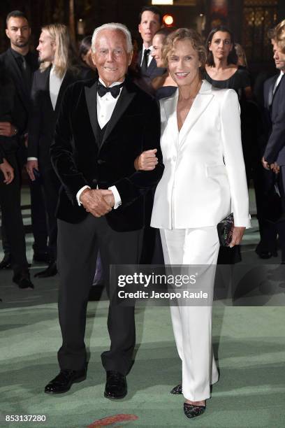 Giorgio Armani and Lauren Hutton attend the Green Carpet Fashion Awards Italia 2017 during Milan Fashion Week Spring/Summer 2018 on September 24,...