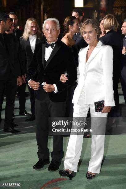 Giorgio Armani and Lauren Hutton attend the Green Carpet Fashion Awards Italia 2017 during Milan Fashion Week Spring/Summer 2018 on September 24,...