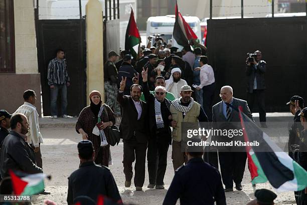 British MP George Galloway arrives in the Gaza Strip ahead of a UK aid convoy after crossing the border between Egypt and southern Gaza on March 9,...