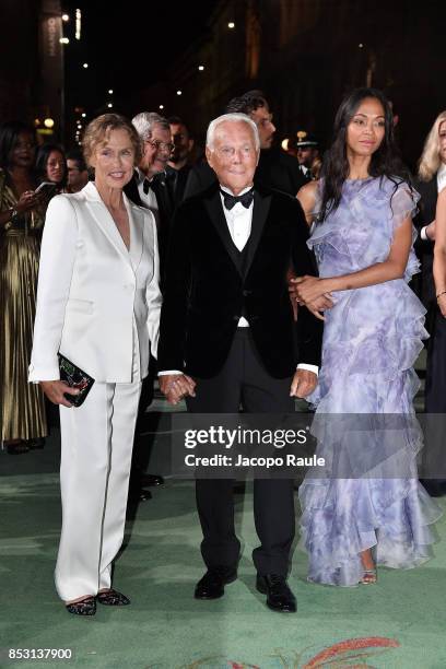 Giorgio Armani, Lauren Hutton and Zoe Saldana attend the Green Carpet Fashion Awards Italia 2017 during Milan Fashion Week Spring/Summer 2018 on...