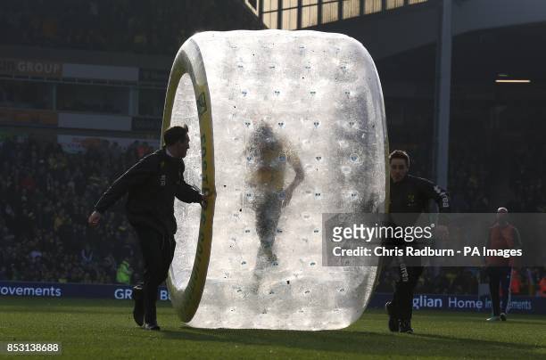 Half-time entertainment on the pitch at Carrow Road