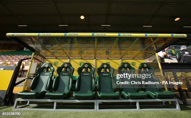 General view of the dugout at Carrow Road