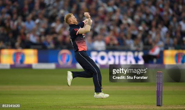 England bowler Ben Stokes in action during the 3rd Royal London One Day International between England and West Indies at The Brightside Ground on...
