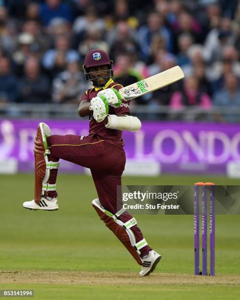 West Indies batsman Jason Mohammed bats during the 3rd Royal London One Day International between England and West Indies at The Brightside Ground on...