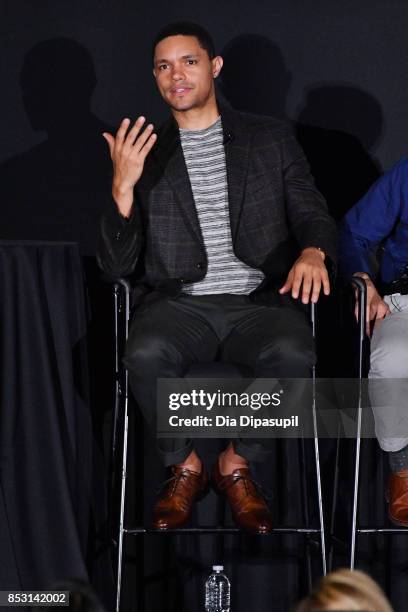 Trevor Noah speaks at the Tribeca TV Festival conversation with Trevor Noah and the writers of the Daily Show at Cinepolis Chelsea on September 24,...