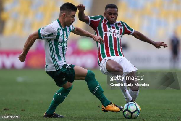 Wendel of Fluminense struggles for the ball with Willian of Palmeiras during a match between Fluminense and Palmeiras as part of Brasileirao Series A...