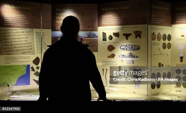 Metal-detector user Alan Smith from Diss in Norfolk, looks at a new exhibition at Sutton Hoo, show casing discoveries which include fragments of...